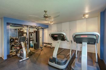 A gym with exercise equipment